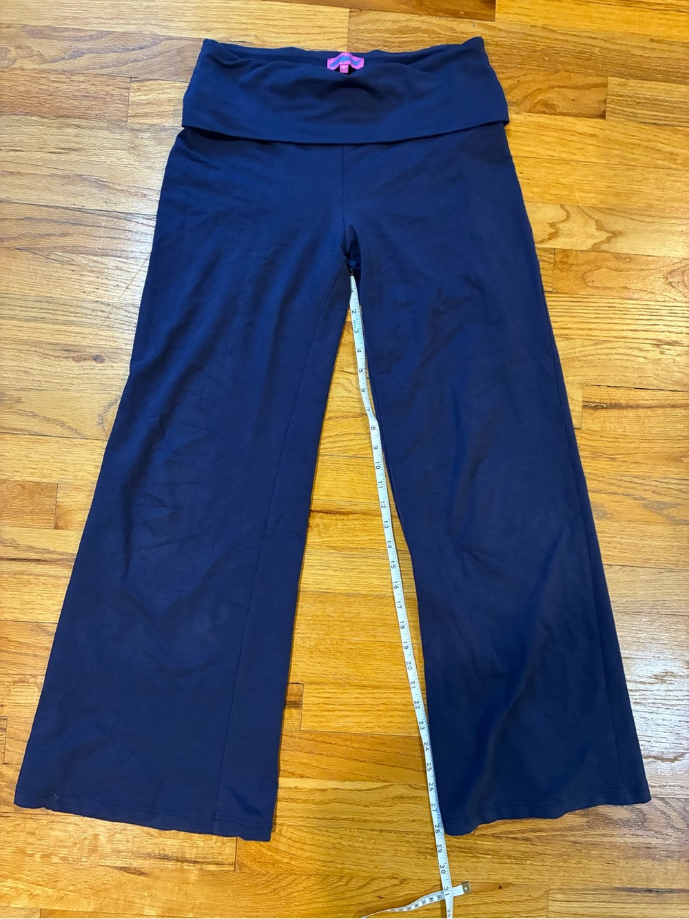 Edikted Navy Fold-Over Waist Wide Leg Yoga Pants